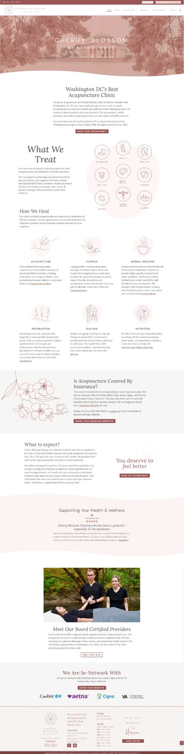 Screenshot of Cherry Blossem Healing Arts's Home page