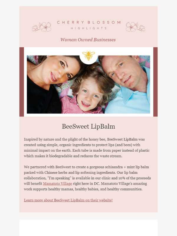 Cherry Blossom Healing Arts - newsletter screenshot - women owned businesses