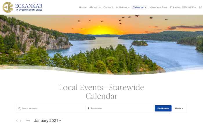 Eckankar in Washington State -  laptop screenshot - statewide calendar