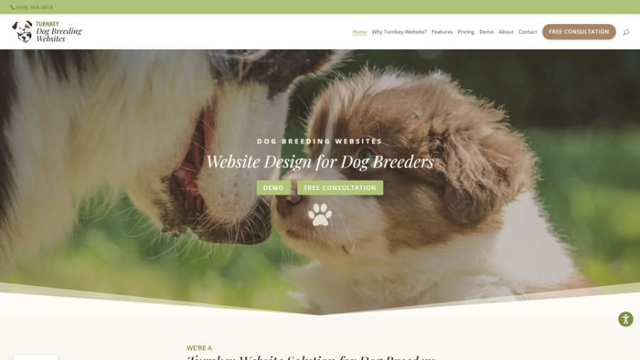 Desktop screenshot of Trunkey Dog Breeding Websites' home page splash header