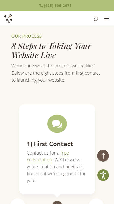 Mobile screenshot of Trunkey Dog Breeding Websites' feature page - 8 Steps to taking your webiste live